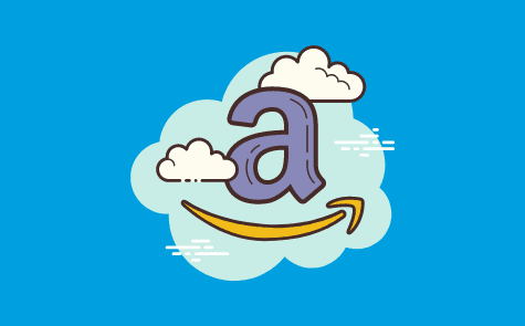 An image of the Amazon Logo with a cloud formation behind it