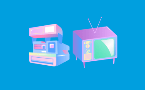 Image of a Polaroid Camera and a Television to give the impression of photos and videos