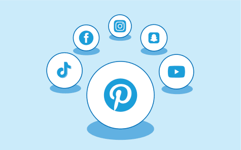Pinterest logo flanked by other social media icons