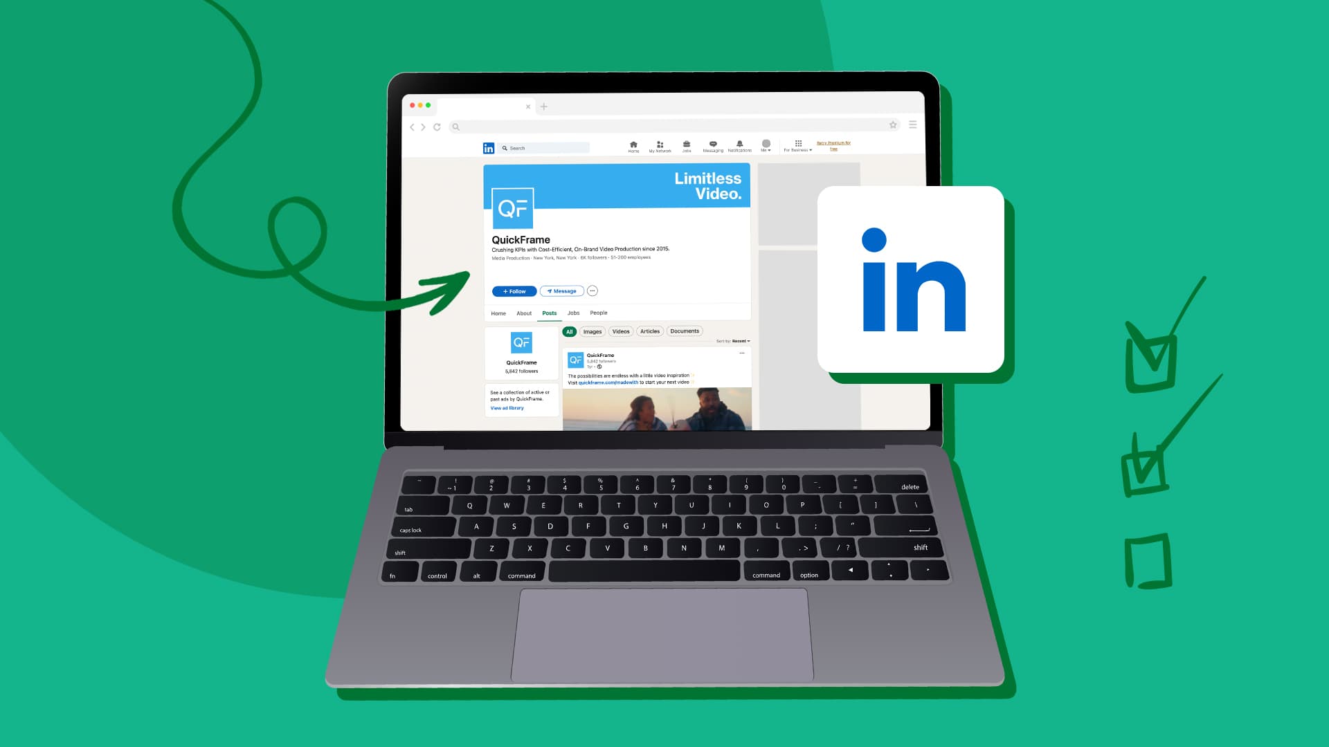 This image features QuickFrame's business page on LinkedIn. It represents how to create a company page on LinkedIn.