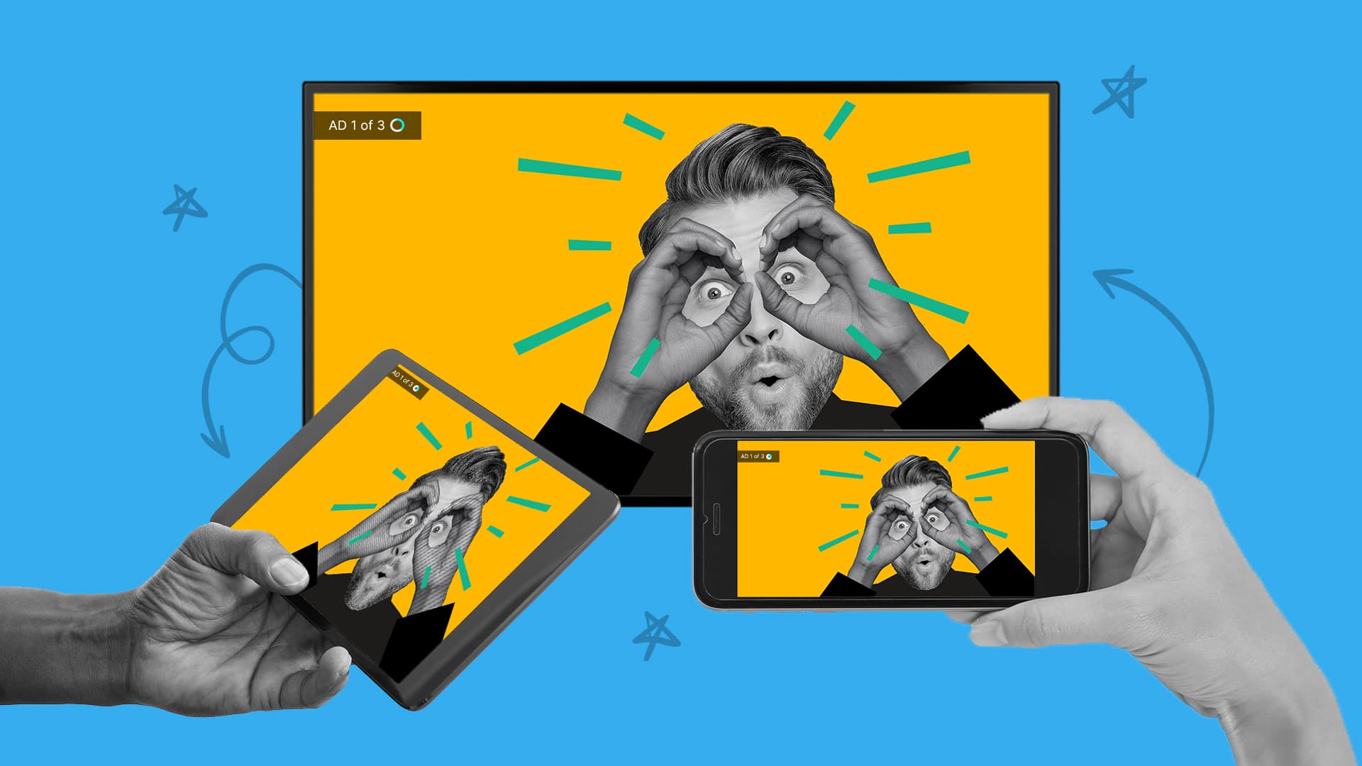 This image features the same screen across three different devices. It represents how to create an audience-first strategy across different platforms.