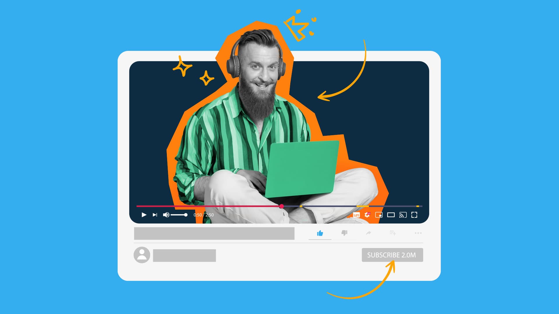 This image features a person in a YouTube video. It represents the 25 best YouTube video content ideas for beginners on the platform.