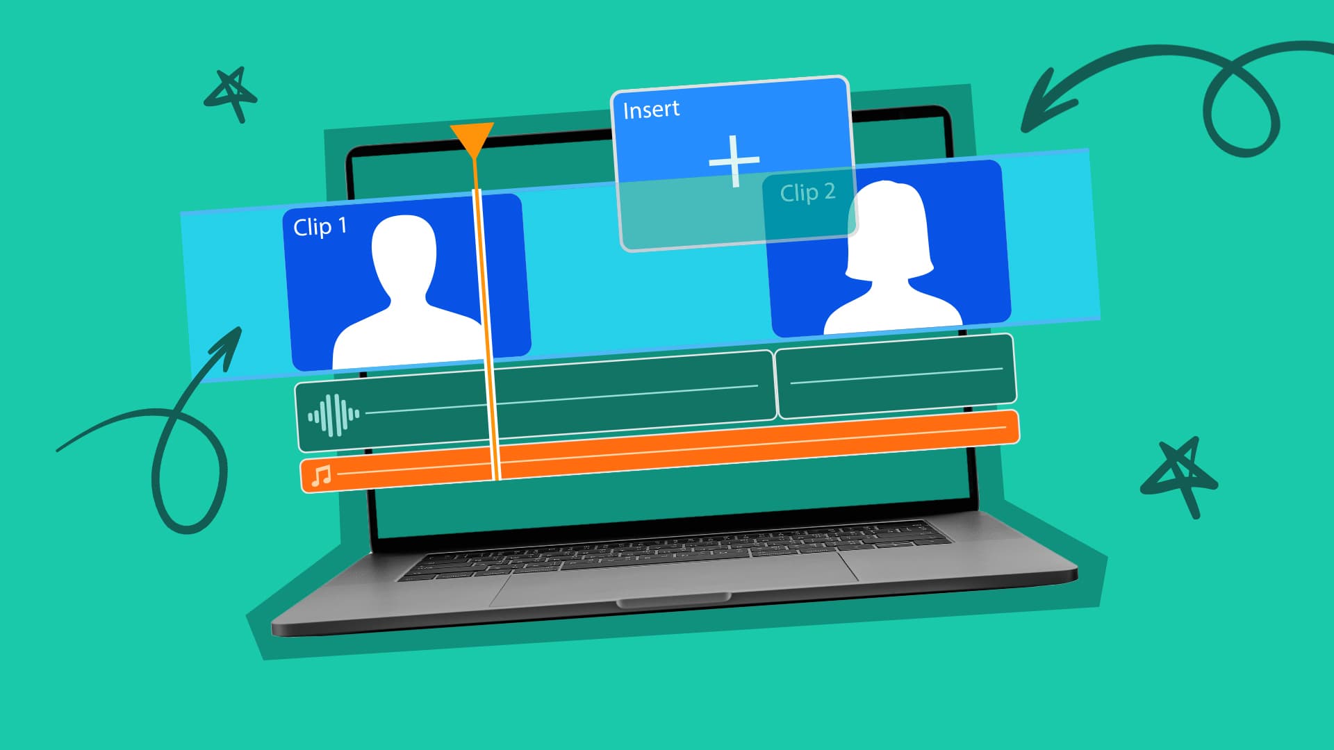 This image features a laptop with someone editing. The image represents a-roll (also known as primary footage) for a video production.