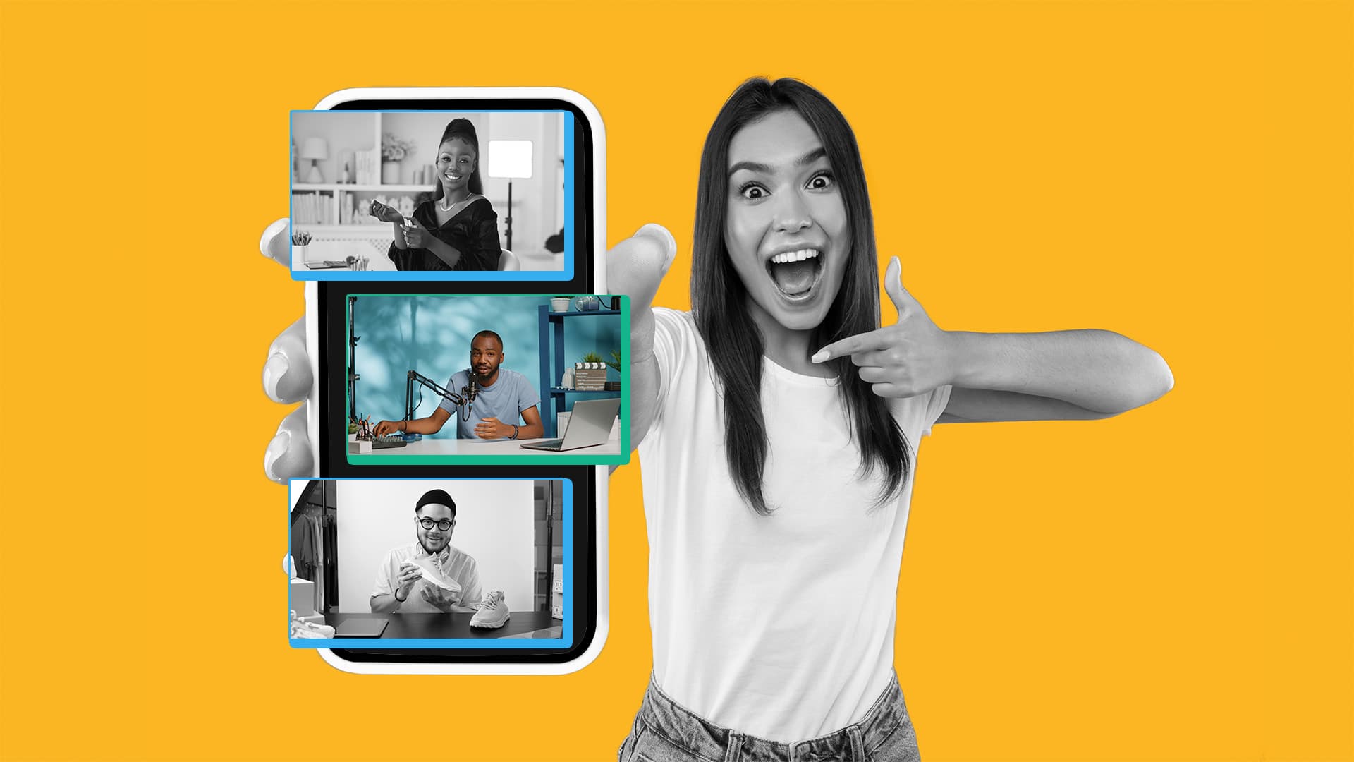 This image is of a person holding up a phone with three different pieces of content on it. The image represents how to use best practices to reach a Millennial audience.