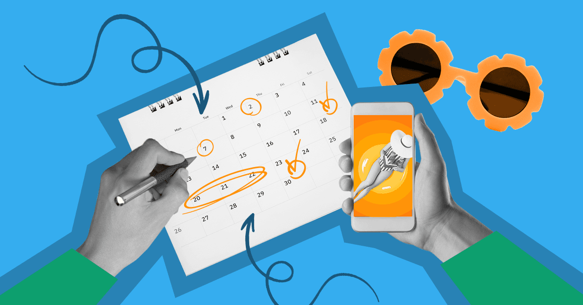 This image features a calendar with summer elements around it, to represent the Summer 2025 video marketing timeline.
