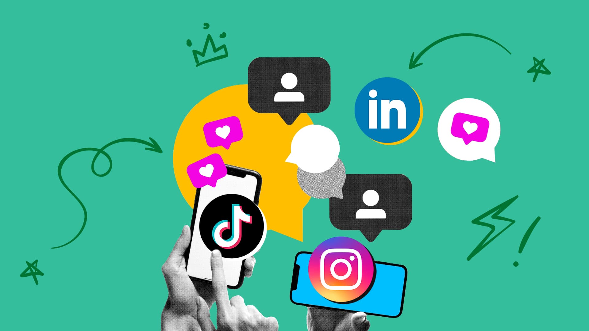 This image features several different social media logos. The image represents social media marketing.