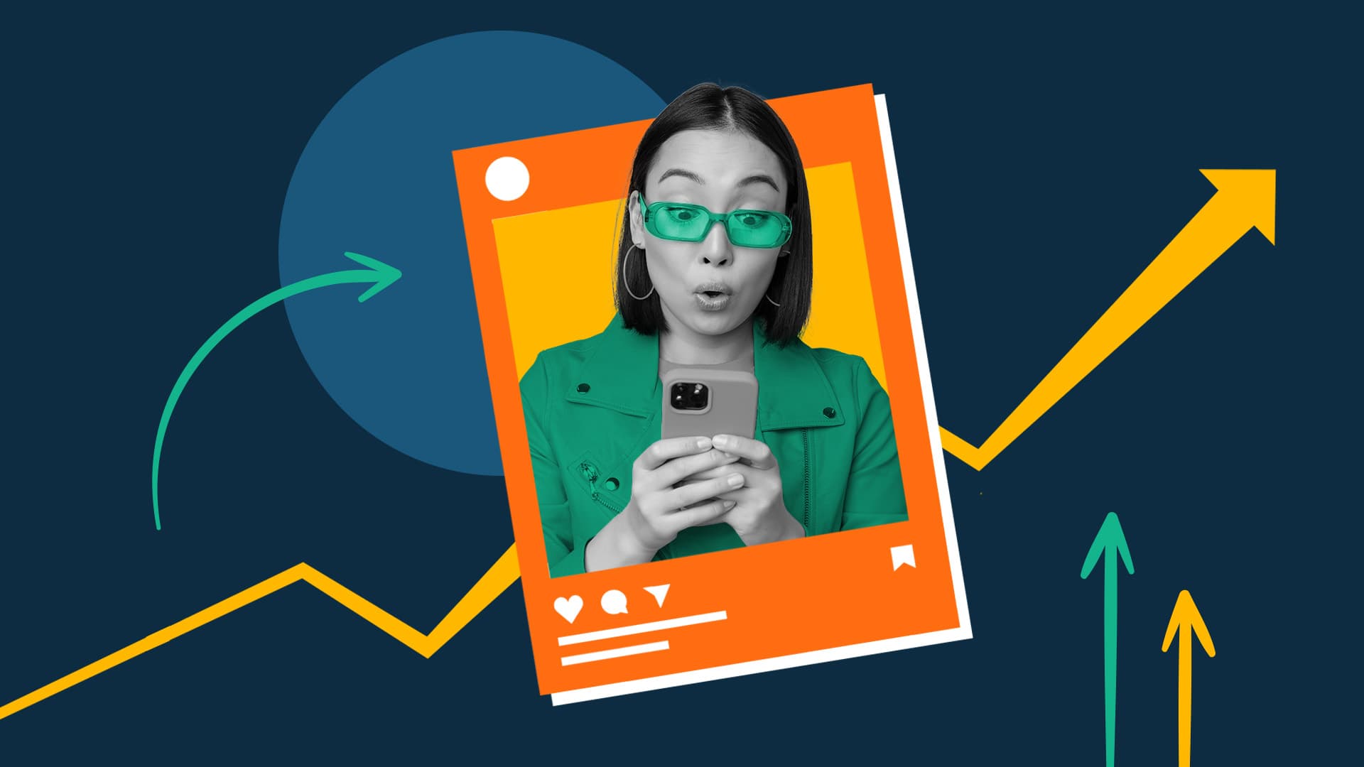 This image features an Instagram post-style graphic in the center of the screen with an influencer using their phone in the image. Outside of the image, there are graphs and lines, indicating positive performance. This image represents the benefits of influencer marketing that might surprise you.